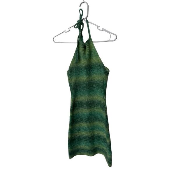 RedBerry Y2K Sleeveless Rib Knit Gradient Halter Neck Bodycon Dress Green Large - Picture 1 of 9